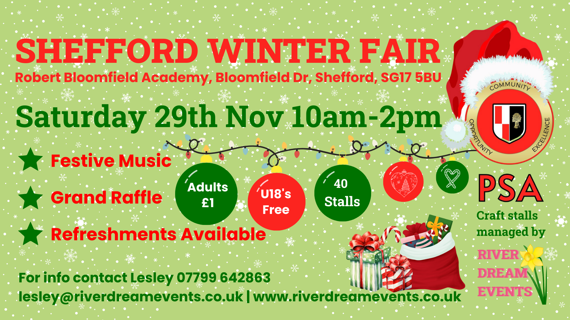 Shefford Winter Fair, Saturday 29th November 2025, 10am-2pm at Robert Bloomfield Academy, Shefford